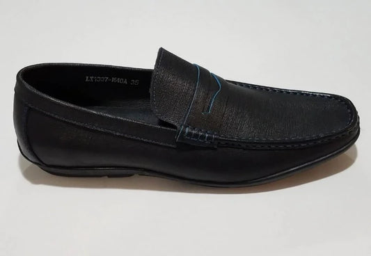 Mario Samello Men's Black Slip-On Penny Loafer Blue Stitching- LX1337-W40A