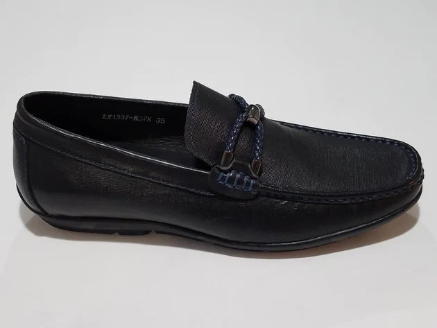 Mario Samello Men's Black Loafer Blue Buckle Stitch - LX1337-W37K