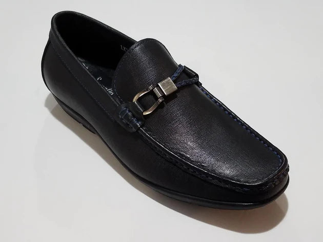 Mario Samello Men's Black Loafer Blue Buckle Rope Stitch - LX1337-W408