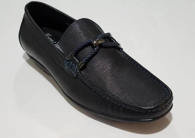 Mario Samello Men's Black Loafer Blue Buckle Stitch - LX1337-W37K