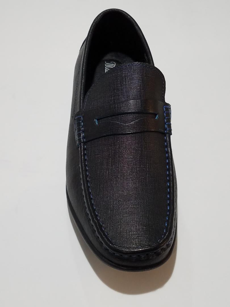 Mario Samello Men's Black Slip-On Penny Loafer Blue Stitching- LX1337-W40A