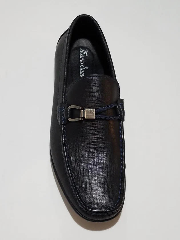 Mario Samello Men's Black Loafer Blue Buckle Rope Stitch - LX1337-W408