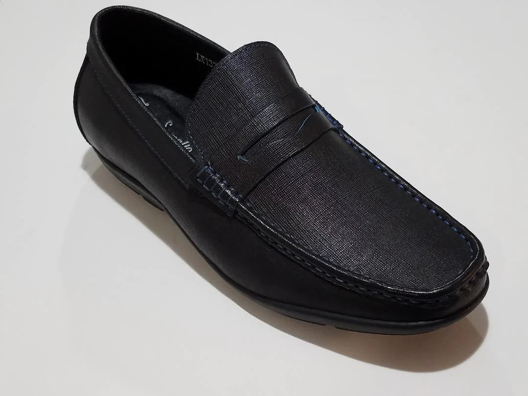 Mario Samello Men's Black Slip-On Penny Loafer Blue Stitching- LX1337-W40A