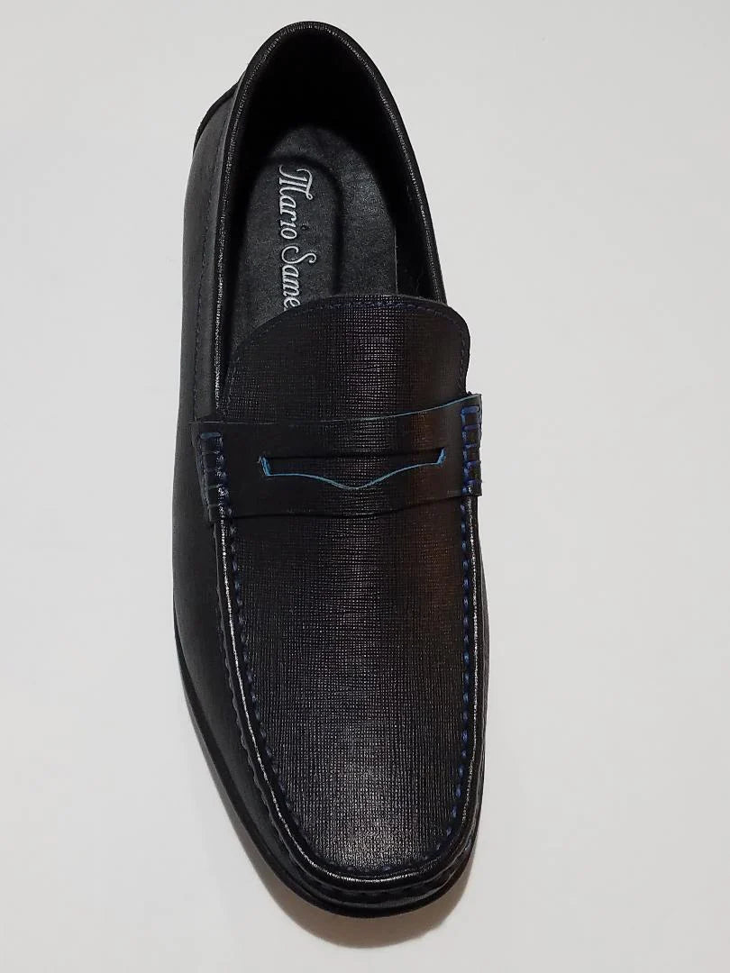 Mario Samello Men's Black Slip-On Penny Loafer Blue Stitching- LX1337-W40A